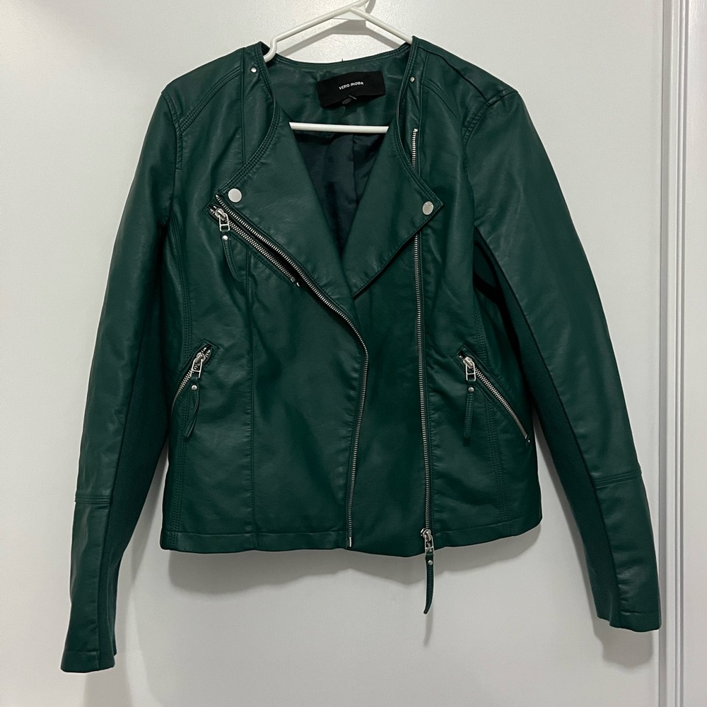VERO MODA Green Faux Leather Moto Jacket